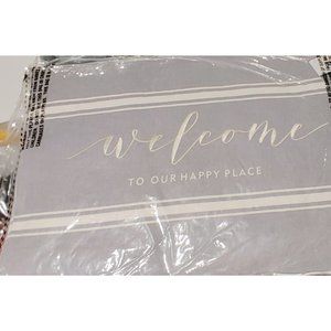 NEW Decorative Throw Pillow "Welcome to Our Happy Place" Oblong Gray 12" x 18"